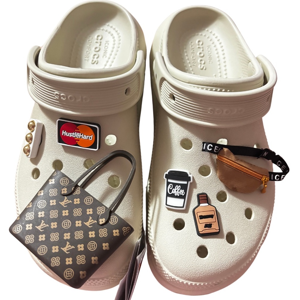 Nwt Crocs Crush Clogs in Bone W7 comes with luxury jibbitz charms